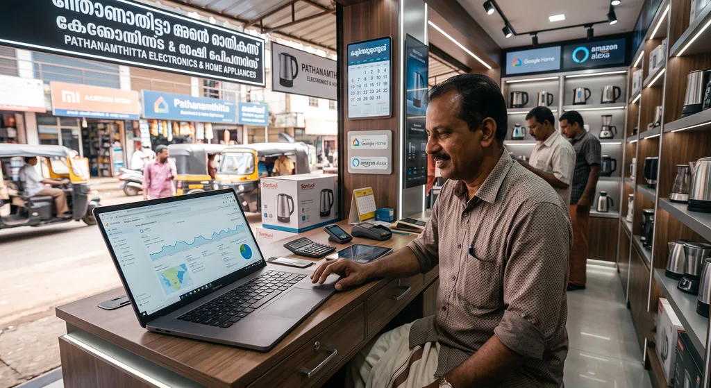 Pathanamthitta small business owner reviewing website performance after digital marketing