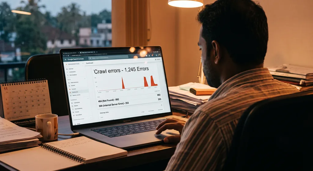 Digital marketer in Pathanamthitta reviewing technical SEO checklist on Google Search Console
