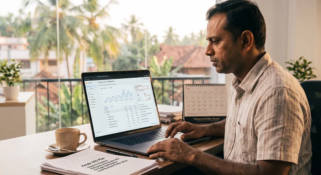 SEO pricing in Kerala analysis on laptop